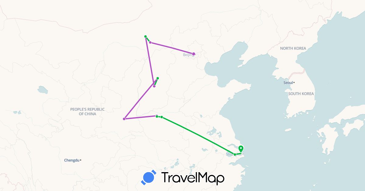 TravelMap itinerary: bus, plane, train in China (Asia)